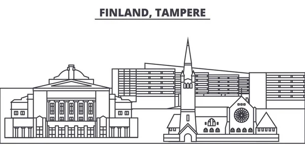 Финляндия, Tampere line skyline vector illustration. Финляндия, Тампере линейный городской пейзаж с известными достопримечательностями, достопримечательностями города, векторным ландшафтом . — стоковый вектор