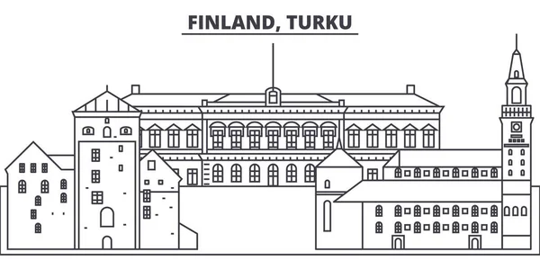 Финляндия, векторная иллюстрация линии горизонта Турку. Финляндия, Турку линейный городской пейзаж с известными достопримечательностями, достопримечательностями города, векторным ландшафтом . — стоковый вектор