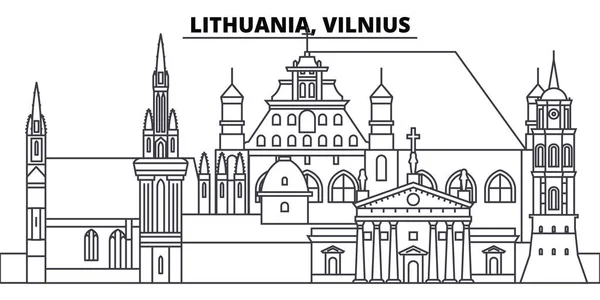 Lituania, Vilnius línea skyline vector ilustración. Lituania, Vilna paisaje urbano lineal con monumentos famosos, lugares de interés de la ciudad, paisaje vectorial . — Vector de stock