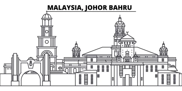 Малайзія, Джохор-бару лінію горизонту Векторні ілюстрації. Малайзія, Джохор-бару лінійних міський пейзаж з визначні пам'ятки міста, векторні краєвид. — стоковий вектор