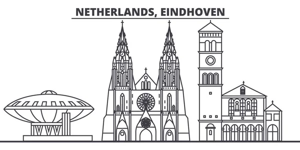 Niederlande, eindhoven line skyline vektorillustration. Niederlande, eindhoven lineares Stadtbild mit berühmten Sehenswürdigkeiten, Sehenswürdigkeiten, Vektorlandschaft. — Stockvektor