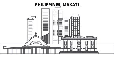 Filipinler, Makati manzarası vektör çizim line. Filipinler, Makati doğrusal cityscape ile ünlü simge, şehir manzaraları, manzara vektör. 