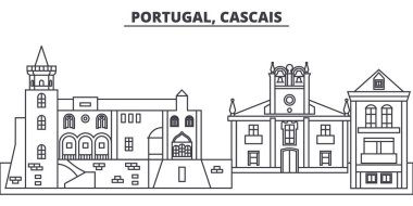 Portekiz, Cascais manzarası vektör çizim satır. Ünlü simge, şehir manzaraları, vektör yatay doğrusal cityscape Cascais, Portekiz. 