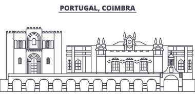 Portekiz, Coimbra manzarası vektör çizim line. Ünlü simge, şehir manzaraları, vektör yatay doğrusal cityscape Coimbra, Portekiz. 