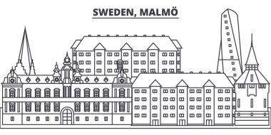 İsveç Göteborg hattı manzarası vektör çizim. İsveç, Gothenburg doğrusal cityscape ünlü simge, şehir manzaraları, vektör tasarım peyzaj.