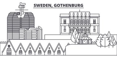 İsveç Göteborg hattı manzarası vektör çizim. İsveç, ünlü simge, şehir manzaraları, vektör yatay doğrusal cityscape Gothenburg. 