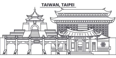 Tayvan, Taipei manzarası vektör çizim line. Tayvan, Taipei doğrusal cityscape ünlü simge, şehir manzaraları, vektör yatay ile. 