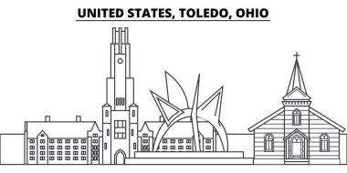 Amerika Birleşik Devletleri, Toledo, Ohio manzarası vektör çizim line. Amerika Birleşik Devletleri, Toledo, Ohio doğrusal cityscape ile ünlü simge, şehir manzaraları, manzara vektör. 