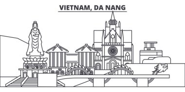Vietnam Da Nang satır manzarası vektör çizim. Vietnam, ünlü simge, şehir manzaraları, vektör manzara Da Nang doğrusal cityscape. 