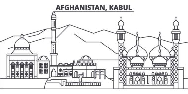 Afghanistan, Kabul line skyline vector illustration. Afghanistan, Kabul linear cityscape with famous landmarks, city sights, vector landscape.  clipart