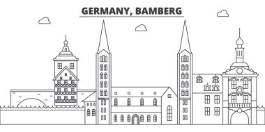 Almanya, Bamberg manzarası vektör çizim line. Almanya, Bamberg doğrusal cityscape ünlü simge, şehir manzaraları, vektör yatay ile. 
