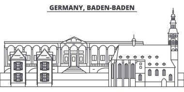 Almanya, Baden Baden manzarası vektör çizim line. Almanya, ünlü simge, şehir manzaraları, vektör yatay doğrusal cityscape Baden Baden. 