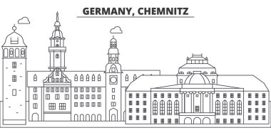 Almanya, Chemnitz manzarası vektör çizim line. Almanya, Chemnitz doğrusal cityscape ünlü simge, şehir manzaraları, vektör yatay ile. 