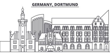Almanya, Dortmund manzarası vektör çizim line. Almanya, Dortmund ile ünlü simge, şehir manzaraları, vektör yatay doğrusal cityscape. 