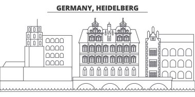 Almanya Heidelberg satır manzarası vektör çizim. Almanya, ünlü simge, şehir manzaraları, vektör yatay doğrusal cityscape Heidelberg. 