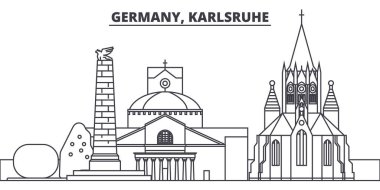 Almanya, Karlsruhe manzarası vektör çizim line. Almanya, ünlü simge, şehir manzaraları, vektör yatay doğrusal cityscape Karlsruhe. 