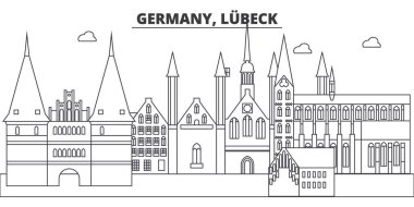 Almanya, Lubeck manzarası vektör çizim line. Almanya, Lubeck doğrusal cityscape ünlü simge, şehir manzaraları, vektör yatay ile. 