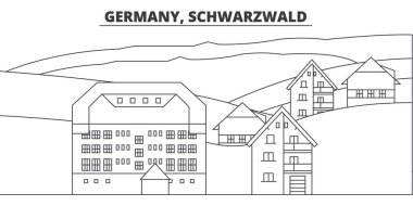Almanya, Schwarzwald manzarası vektör çizim line. Almanya, Schwarzwald doğrusal cityscape ünlü simge, şehir manzaraları, vektör yatay ile. 