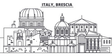 Italy, Brescia line skyline vector illustration. Italy, Brescia linear cityscape with famous landmarks, city sights, vector landscape.  clipart