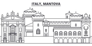 İtalya, Mantova satırın manzarası vektör çizim. İtalya, Mantova doğrusal cityscape ünlü simge, şehir manzaraları, vektör yatay ile. 