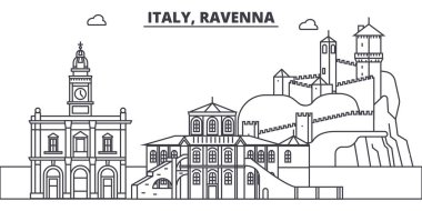 İtalya, Ravenna manzarası vektör çizim line. İtalya, Ravenna doğrusal cityscape ünlü simge, şehir manzaraları, vektör yatay ile. 
