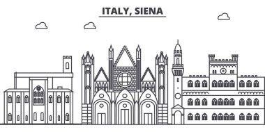 İtalya, Siena manzarası vektör çizim line. İtalya, Siena ile ünlü simge, şehir manzaraları, vektör yatay doğrusal cityscape. 