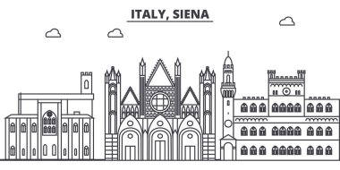 İtalya, Siena manzarası vektör çizim line. İtalya, Siena ile ünlü simge, şehir manzaraları, vektör yatay doğrusal cityscape. 