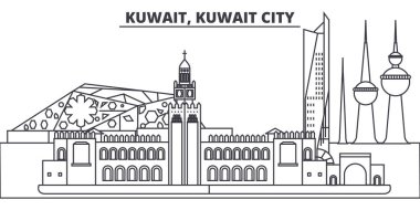 Kuveyt, Kuveyt manzarası vektör çizim line. Kuveyt, Kuveyt doğrusal cityscape ünlü simge, şehir manzaraları, vektör yatay ile. 
