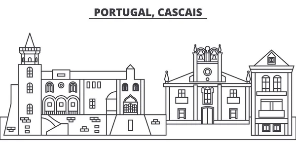 Portugal, Cascais línea skyline vector ilustración. Portugal, Cascais paisaje urbano lineal con monumentos famosos, lugares de interés de la ciudad, paisaje vectorial . — Vector de stock