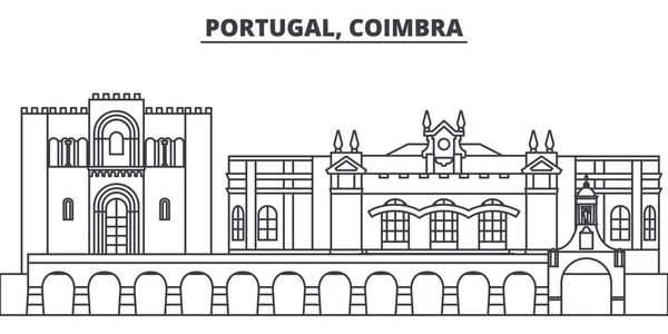 Portugal, Coimbra linha skyline vetor ilustração. Portugal, Coimbra paisagem urbana linear com marcos famosos, pontos turísticos da cidade, paisagem vetorial . — Vetor de Stock