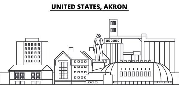 Соединенные Штаты, Акрон линии горизонта векторной иллюстрации. South AUnited States, Akron linear cityscape with famous landmarks, city sights, vector landscape . — стоковый вектор