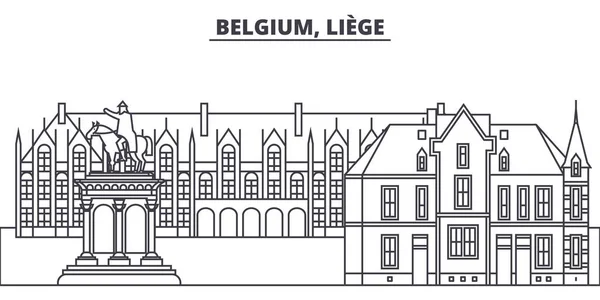 Belgio, Liege line skyline vector illustration. Belgio, Liegi paesaggio urbano lineare con monumenti famosi, monumenti della città, paesaggio vettoriale . — Vettoriale Stock
