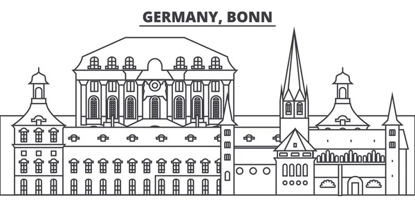 Németország, Bonn vonal skyline vektoros illusztráció. Németország, Bonn lineáris városkép híres tereptárgyak, a város nevezetességeit, a vektor táj. — Stock Vector