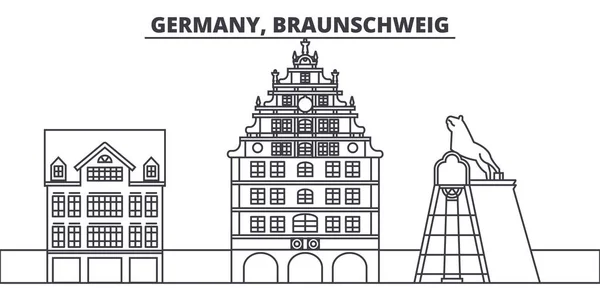 Alemania, Braunschweig línea skyline vector ilustración. Alemania, Braunschweig paisaje urbano lineal con monumentos famosos, lugares de interés de la ciudad, paisaje vectorial . — Vector de stock