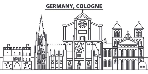 Германия, Кёльнская линия горизонта векторной иллюстрации. Германия, Кёльн линейный городской пейзаж с известными достопримечательностями, достопримечательностями города, векторным ландшафтом . — стоковый вектор