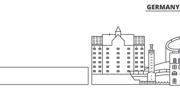 Alemania, Duisburg línea skyline vector ilustración. Alemania, Duisburg paisaje urbano lineal con monumentos famosos, lugares de interés de la ciudad, paisaje vectorial . — Vector de stock