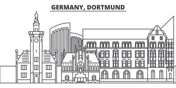 Németország, Dortmund vonal skyline vektoros illusztráció. Németország, Dortmund lineáris városkép híres tereptárgyak, a város nevezetességeit, a vektor táj. — Stock Vector