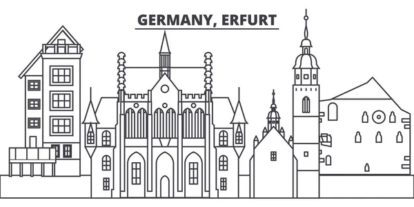 Alemanha, Erfurt linha skyline vetor ilustração. Alemanha, Erfurt paisagem urbana linear com marcos famosos, pontos turísticos da cidade, paisagem vetorial . — Vetor de Stock