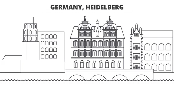 Alemanha, Heidelberg linha skyline vetor ilustração. Alemanha, Heidelberg paisagem urbana linear com marcos famosos, pontos turísticos da cidade, paisagem vetorial . —  Vetores de Stock