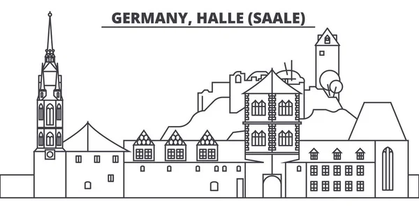 Alemania, línea Halle Saale skyline vector ilustración. Alemania, Halle Saale paisaje urbano lineal con monumentos famosos, lugares de interés de la ciudad, paisaje vectorial . — Vector de stock