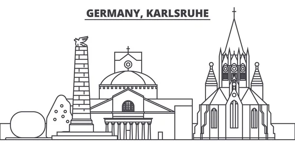 Alemania, Karlsruhe línea skyline vector ilustración. Alemania, Karlsruhe paisaje urbano lineal con monumentos famosos, lugares de interés de la ciudad, paisaje vectorial . — Vector de stock