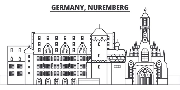 Germany, Nuremberg line skyline vector illustration. Germany, Nuremberg linear cityscape with famous landmarks, city sights, vector landscape. — Stock Vector