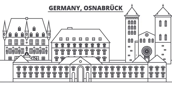Germania, Osnabruck linea skyline vettoriale illustrazione. Germania, Osnabruck paesaggio urbano lineare con monumenti famosi, monumenti cittadini, paesaggio vettoriale . — Vettoriale Stock