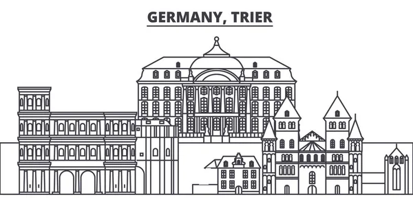 Alemania, línea de Tréveris skyline vector ilustración. Alemania, Tréveris paisaje urbano lineal con monumentos famosos, lugares de interés de la ciudad, paisaje vectorial . — Vector de stock