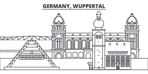 Германия, Вуппертальная линейная векторная иллюстрация. Германия, Вупперталь линейный городской пейзаж с известными достопримечательностями, достопримечательностями города, векторным ландшафтом . — стоковый вектор