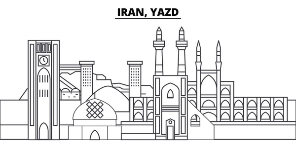 Iran, illustration vectorielle de la ligne d'horizon de Yazd. Iran, Yazd paysage urbain linéaire avec des sites célèbres, sites touristiques, paysage vectoriel . — Image vectorielle