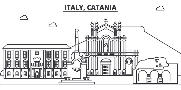 Italia, Catania linea skyline vettoriale illustrazione. Italia, Catania paesaggio urbano lineare con monumenti famosi, monumenti cittadini, paesaggio vettoriale . — Vettoriale Stock