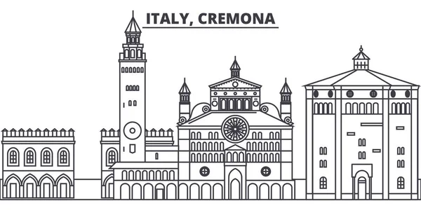 Италия, Кремона линия горизонта иллюстрация вектора. Италия, город Кремона с известными достопримечательностями, городскими достопримечательностями, векторным ландшафтом . — стоковый вектор