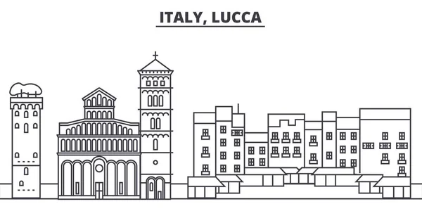 Италия, Лукка линия горизонта векторной иллюстрации. Италия, город Лукка с известными достопримечательностями, городскими достопримечательностями, векторным ландшафтом . — стоковый вектор