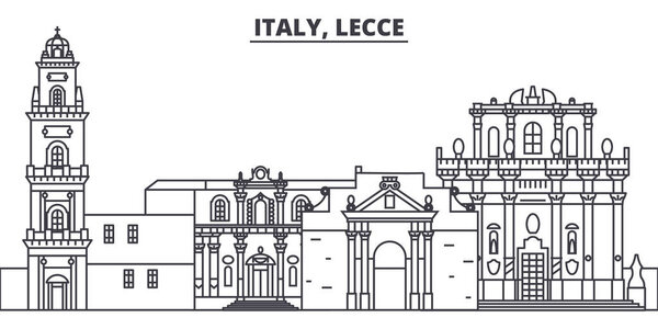Италия, Иллюстрация вектора горизонта Лечче. Италия, город Лечче с известными достопримечательностями, городскими достопримечательностями, векторным ландшафтом
. 
